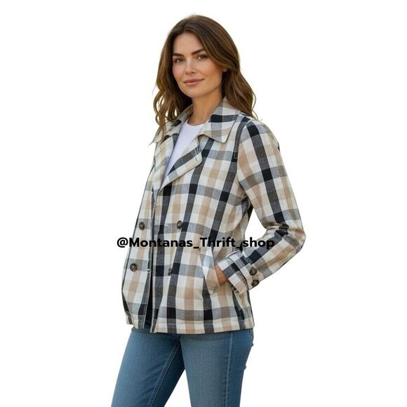 Ann Taylor Jackets & Blazers - Ann Taylor Medium Weekend Collection tan black cream Plaid Short Trench Coat​